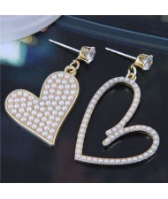 Mini Pearls Decorated Heart Shape Asymmetric Design Wholesale Jewelry Elegant Korean Fashion Earrings