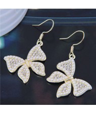 Shining Rhinestone and Mini Pearl Inlaid Butterfly Temperament Wholesale Hook Earrings - White