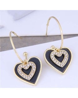 Romantic Peach Heart Shape Pendant Wholesale Fashion Jewelry Hoop Earrings - Black