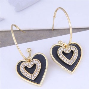 Romantic Peach Heart Shape Pendant Wholesale Fashion Jewelry Hoop Earrings - Black