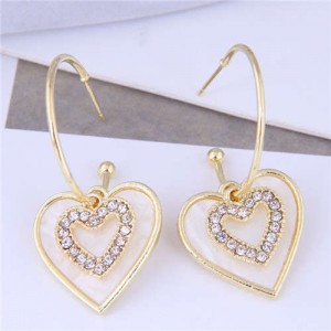 Romantic Peach Heart Shape Pendant Wholesale Fashion Jewelry Hoop Earrings - White