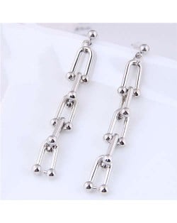 Popular Punk Style Wholesale Jewelry Long Chain Dangle Alloy Costume Earrings - Silver