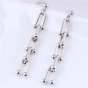 Popular Punk Style Wholesale Jewelry Long Chain Dangle Alloy Costume Earrings - Silver
