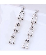 Popular Punk Style Wholesale Jewelry Long Chain Dangle Alloy Costume Earrings - Silver