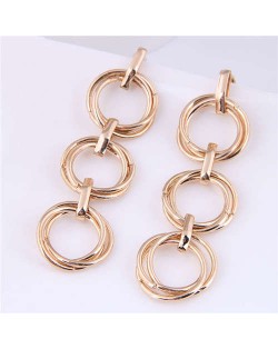 U.S. Fashion Unique Design Interlocked Circles Dangle Wholesale Earrings - Golden