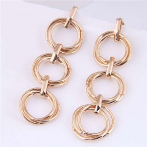 U.S. Fashion Unique Design Interlocked Circles Dangle Wholesale Earrings - Golden