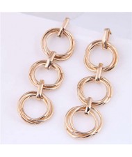 U.S. Fashion Unique Design Interlocked Circles Dangle Wholesale Earrings - Golden