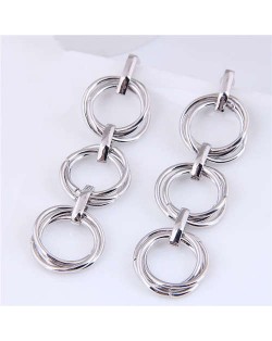 U.S. Fashion Unique Design Interlocked Circles Dangle Wholesale Earrings - Silver