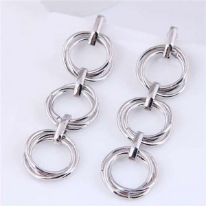 U.S. Fashion Unique Design Interlocked Circles Dangle Wholesale Earrings - Silver