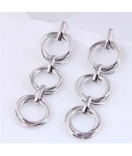 U.S. Fashion Unique Design Interlocked Circles Dangle Wholesale Earrings - Silver