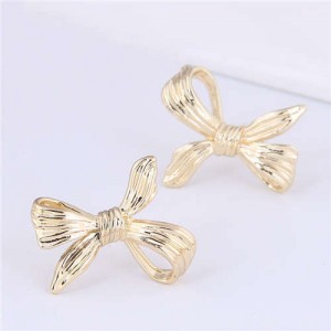 Elegant Style Minimalist Bow-knot Wholesale Jewelry Women Golden Alloy Earrings