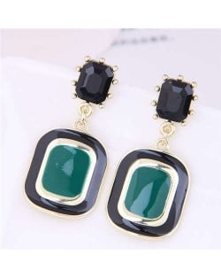 Trendy Color Contrast Design Oil-spot Glazed Square Dangle Wholesale Earrings - Green