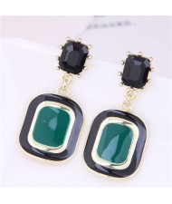 Trendy Color Contrast Design Oil-spot Glazed Square Dangle Wholesale Earrings - Green