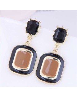 Trendy Color Contrast Design Oil-spot Glazed Square Dangle Wholesale Earrings - Brown