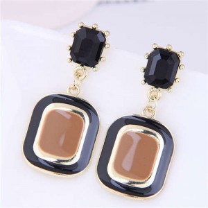 Trendy Color Contrast Design Oil-spot Glazed Square Dangle Wholesale Earrings - Brown