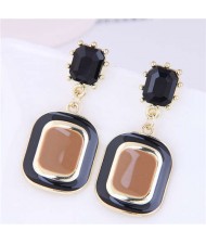 Trendy Color Contrast Design Oil-spot Glazed Square Dangle Wholesale Earrings - Brown