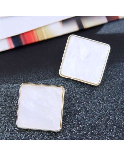 Wholesale Fashion Jewelry Minimalist Square Design Business Women Style Stud Earrings - White