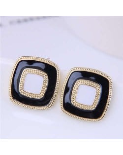 Alloy Carved Decorated Simple Design Square Women Vintage Wholesale Statement Earrings - Black