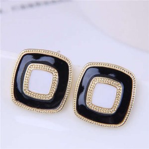 Alloy Carved Decorated Simple Design Square Women Vintage Wholesale Statement Earrings - Black
