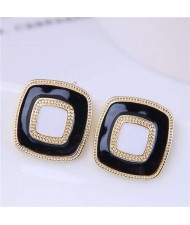 Alloy Carved Decorated Simple Design Square Women Vintage Wholesale Statement Earrings - Black