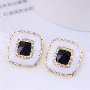 Alloy Carved Decorated Simple Design Square Women Vintage Wholesale Statement Earrings - White