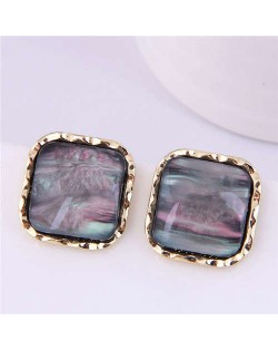 Sweet Style Wholesale Jewelry Wavy Border Square U.S. Fashion Women Costume Earrings - Black