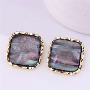 Sweet Style Wholesale Jewelry Wavy Border Square U.S. Fashion Women Costume Earrings - Black