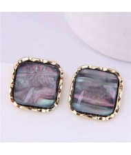 Sweet Style Wholesale Jewelry Wavy Border Square U.S. Fashion Women Costume Earrings - Black