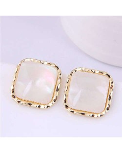 Sweet Style Wholesale Jewelry Wavy Border Square U.S. Fashion Women Costume Earrings - White