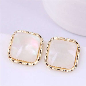 Sweet Style Wholesale Jewelry Wavy Border Square U.S. Fashion Women Costume Earrings - White