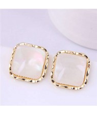 Sweet Style Wholesale Jewelry Wavy Border Square U.S. Fashion Women Costume Earrings - White