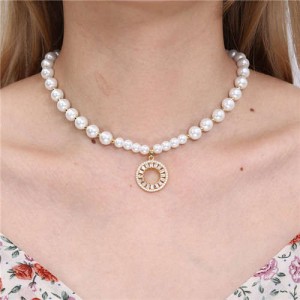 Golden Beads Decorated Hoop Pendant Elegant Pearl Wholesale Fashion Necklace