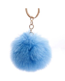 Minimalist Design Popular Style Sweet Fluffy Ball Bag Decoration Key Ring - Blue