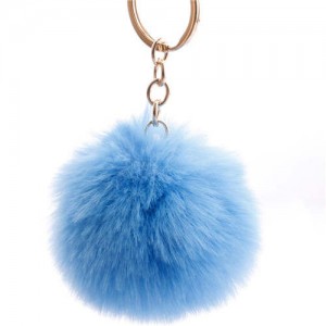 Minimalist Design Popular Style Sweet Fluffy Ball Bag Decoration Key Ring - Blue