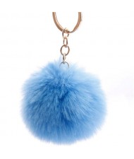 Minimalist Design Popular Style Sweet Fluffy Ball Bag Decoration Key Ring - Blue