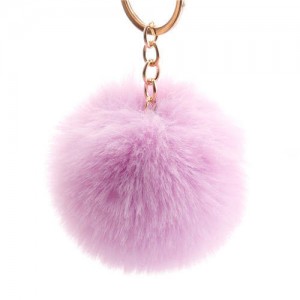 Minimalist Design Popular Style Sweet Fluffy Ball Bag Decoration Key Ring - Violet