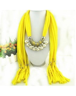 Elegant Artificial Pearls Tassels Fashion Scarf Necklace - Dark Gray