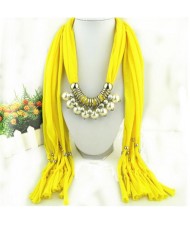 Elegant Artificial Pearls Tassels Fashion Scarf Necklace - Yellow