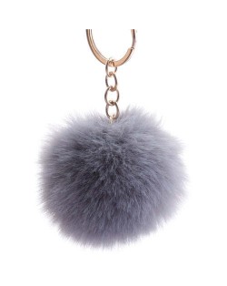 Minimalist Design Popular Style Sweet Fluffy Ball Bag Decoration Key Ring - Gray