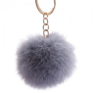 Minimalist Design Popular Style Sweet Fluffy Ball Bag Decoration Key Ring - Gray
