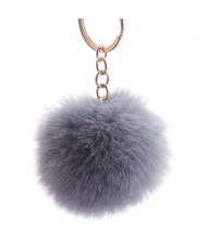 Minimalist Design Popular Style Sweet Fluffy Ball Bag Decoration Key Ring - Gray