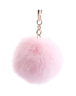 Minimalist Design Popular Style Sweet Fluffy Ball Bag Decoration Key Ring - Pink