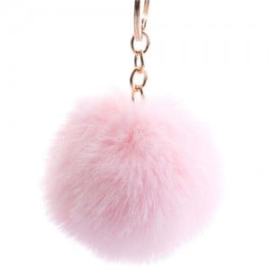 Minimalist Design Popular Style Sweet Fluffy Ball Bag Decoration Key Ring - Pink