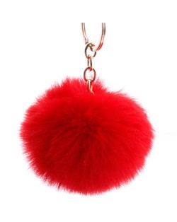 Minimalist Design Popular Style Sweet Fluffy Ball Bag Decoration Key Ring - Red