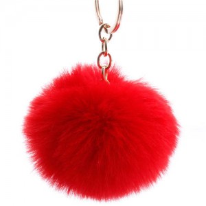 Minimalist Design Popular Style Sweet Fluffy Ball Bag Decoration Key Ring - Red