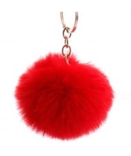 Minimalist Design Popular Style Sweet Fluffy Ball Bag Decoration Key Ring - Red