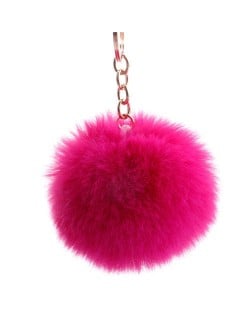 Minimalist Design Popular Style Sweet Fluffy Ball Bag Decoration Key Ring - Fuchsia
