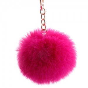 Minimalist Design Popular Style Sweet Fluffy Ball Bag Decoration Key Ring - Fuchsia