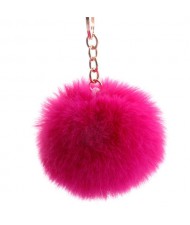 Minimalist Design Popular Style Sweet Fluffy Ball Bag Decoration Key Ring - Fuchsia