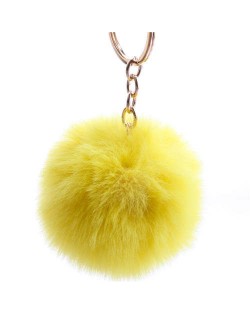 Minimalist Design Popular Style Sweet Fluffy Ball Bag Decoration Key Ring - Yellow